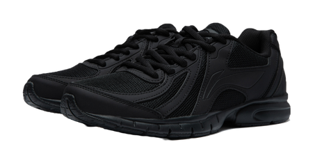 Black lightweight casual running shoe with lace-up closure and padded collar.