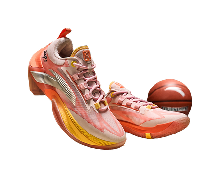 Anta Zap 1 Slip Resistant Abrasion Resistant Support Low top Childrens Basketball Shoes Pink Orange Kids  VJSNEAKER