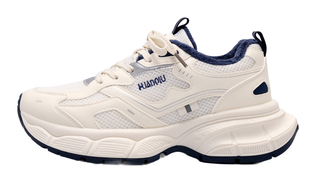 HUANQIU Breathable Coverage, Lightweight, Height Increasing Low top Chunky Sneakers Unisex White Blue 