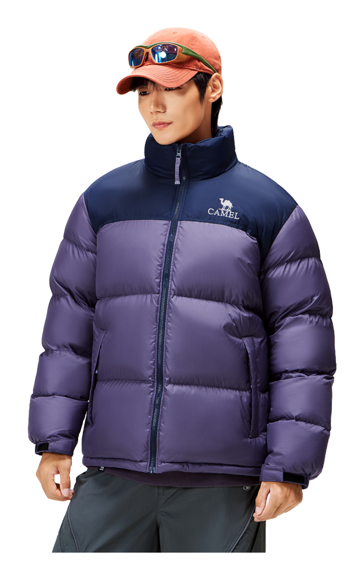 CAMEL Outdoor Color Block Soft Windproof Cold Resistant Down Jacket Unisex  vjsneaker.com