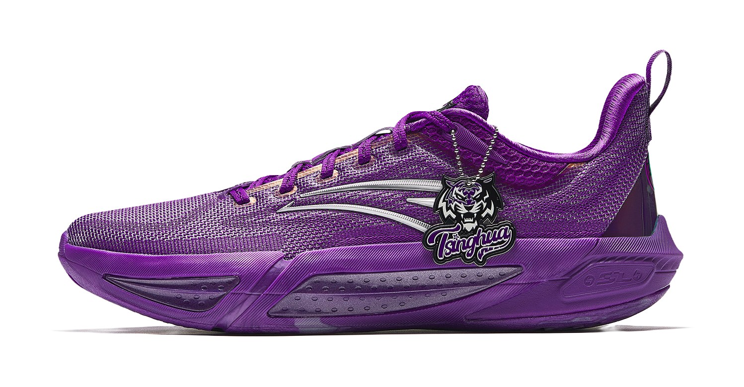 Unisex basketball shoes in fluorescent violet, low-top lace-up, side profile