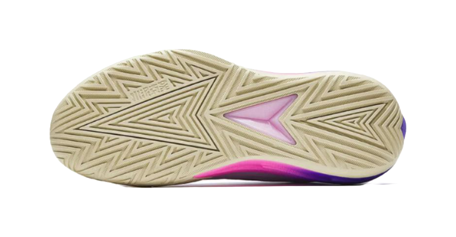 Misty purple basketball shoe outsole with star and geometric traction pattern