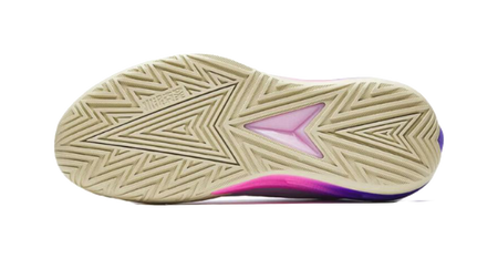 Misty purple basketball shoe outsole with star and geometric traction pattern