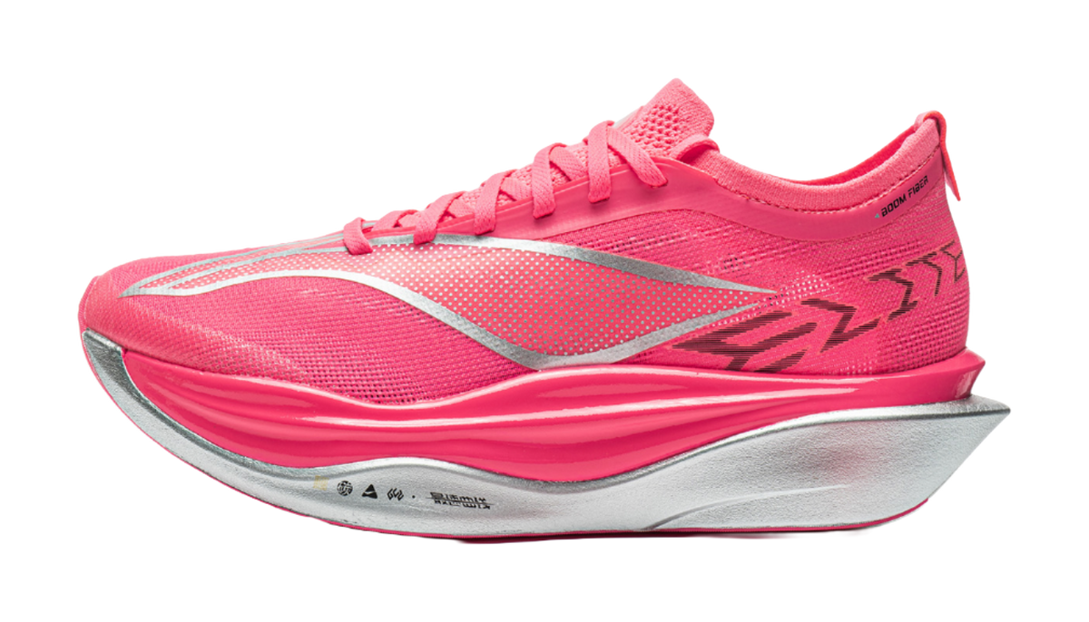 Li Ning men’s pink low-top running shoes, mesh upper, lace-up, logo accents