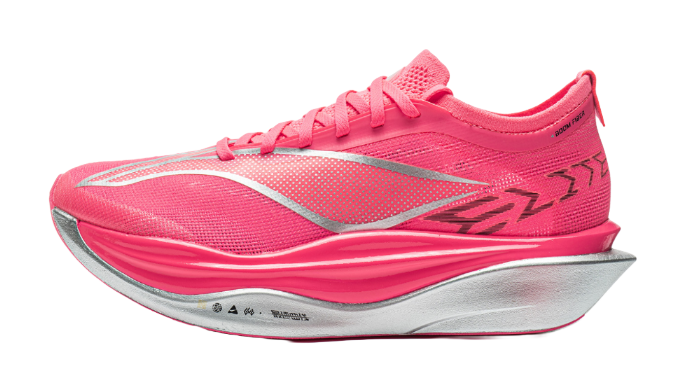 Li Ning men’s pink low-top running shoes, mesh upper, lace-up, logo accents