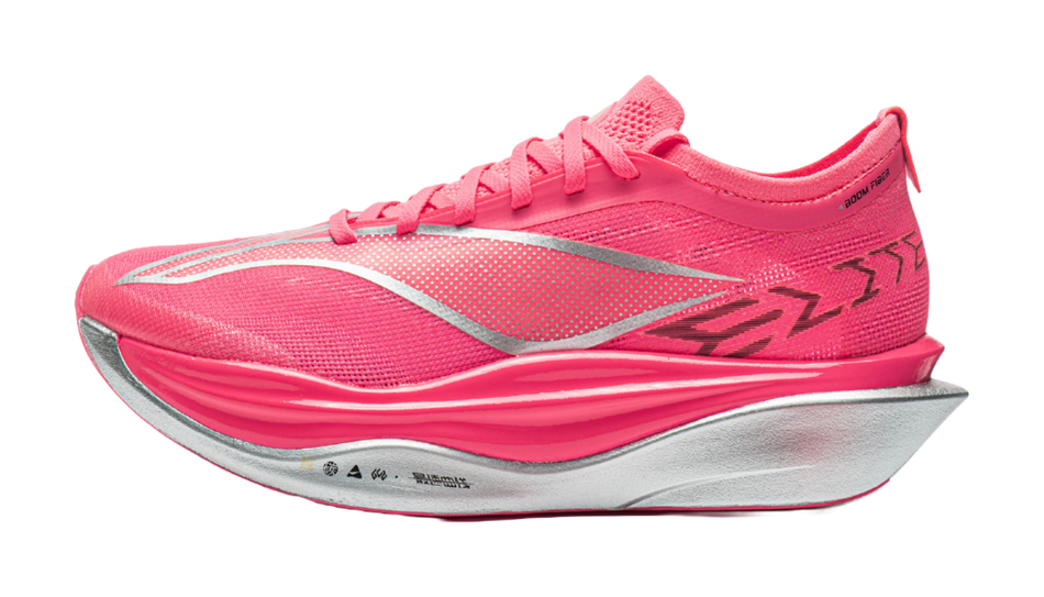 Li Ning men’s pink low-top running shoes, mesh upper, lace-up, logo accents