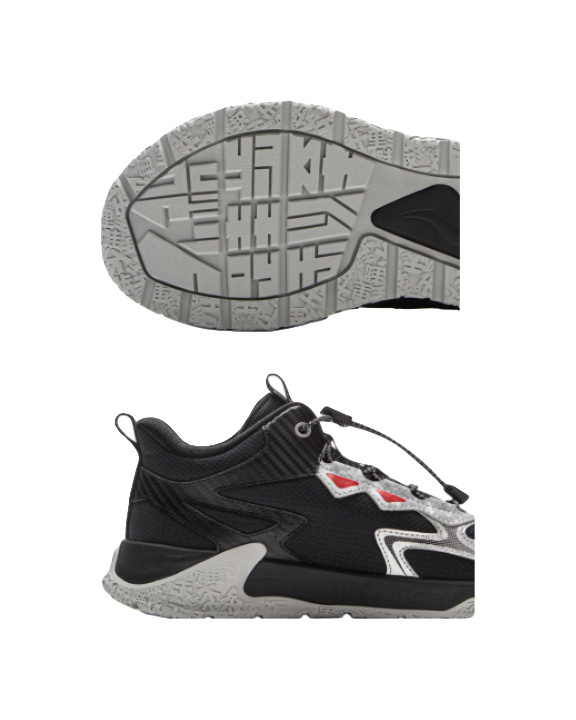 Li Ning Children's Peak Climbing 2 Reflective Comfortable Trendy Fashion Shock Absorbent Rebound Waterproof Support Mid Top Children's Outdoor Shoes Black Silver  VJSNEAKER