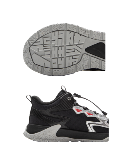 Li Ning Children's Peak Climbing 2 Reflective Comfortable Trendy Fashion Shock Absorbent Rebound Waterproof Support Mid Top Children's Outdoor Shoes Black Silver  VJSNEAKER