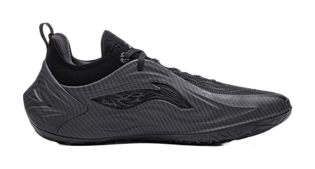 Li Ning low-top basketball shoes, black mesh upper with side logo and laces