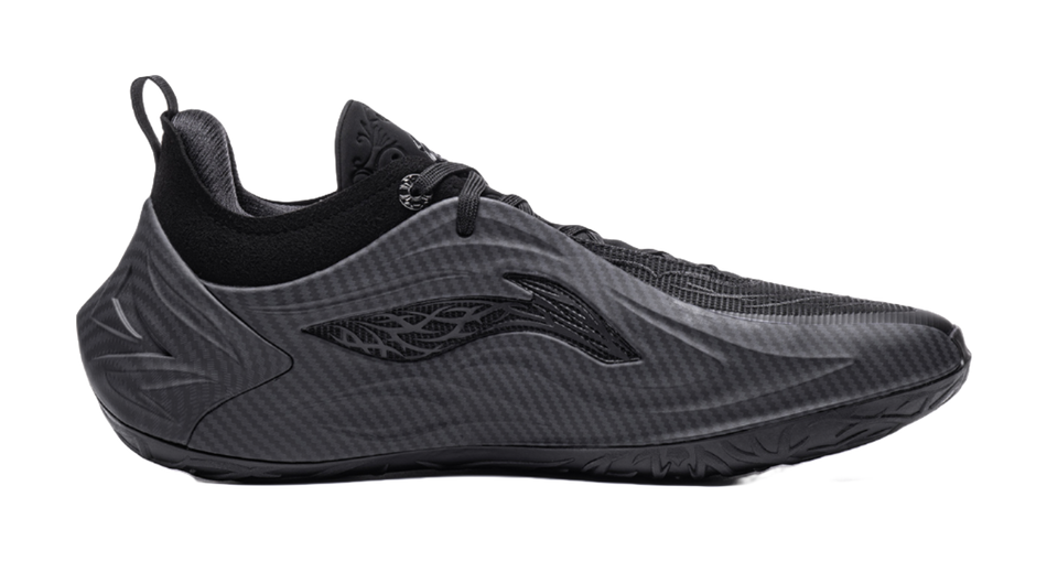 Li Ning low-top basketball shoes, black mesh upper with side logo and laces