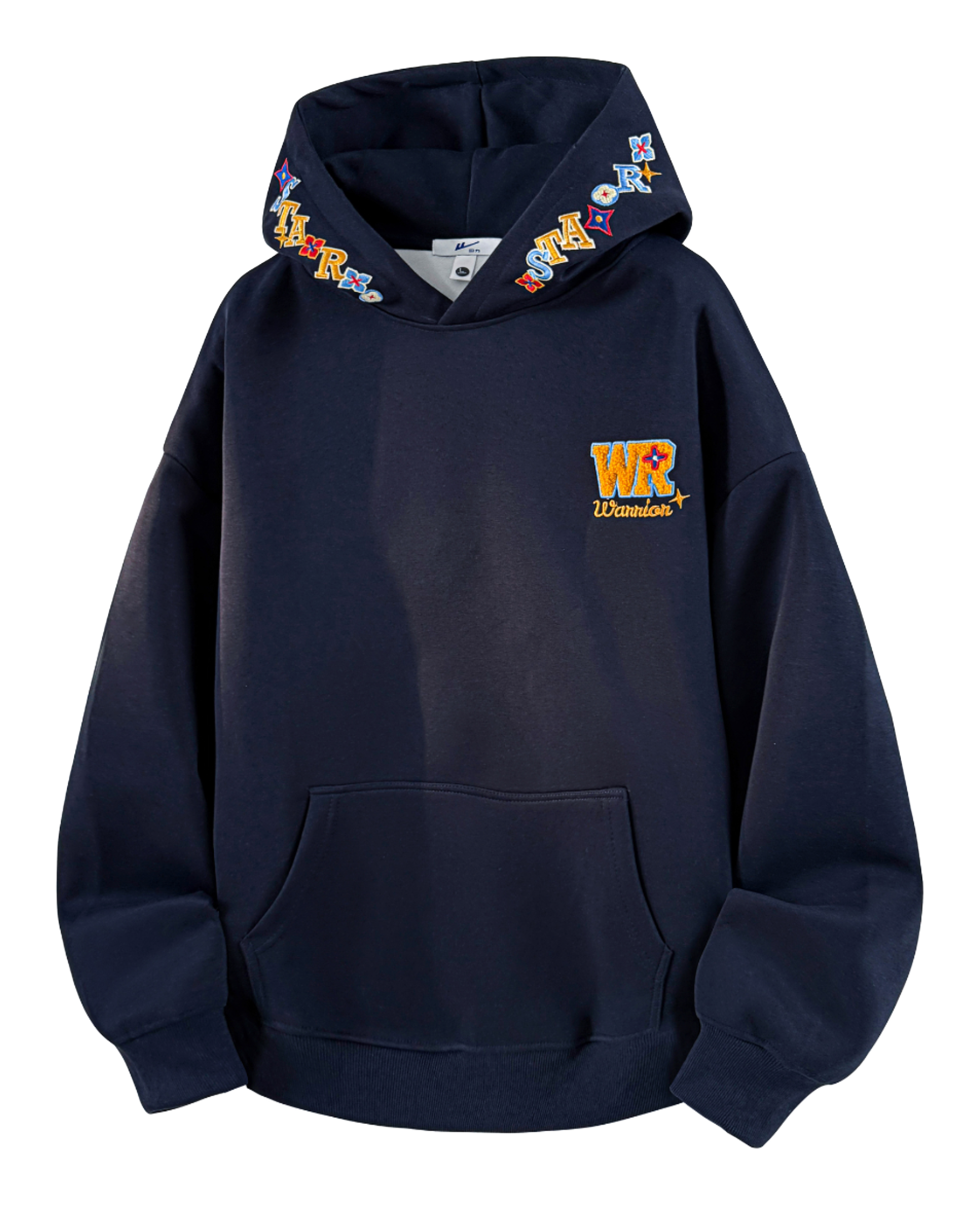 Warrior Warrior American Basic Retro Fun Embroidered Letter Logo Loose Casual Trend Versatile Windproof College Style Sports Couple Hooded Long Sleeve Thick Velvet Hoodie for Men and Women  vjsneaker.com