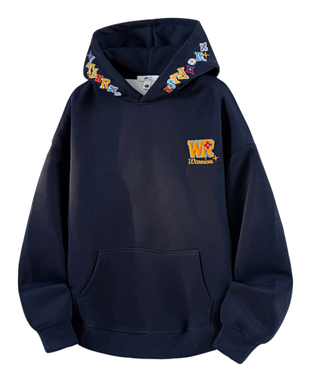 Warrior Warrior American Basic Retro Fun Embroidered Letter Logo Loose Casual Trend Versatile Windproof College Style Sports Couple Hooded Long Sleeve Thick Velvet Hoodie for Men and Women  vjsneaker.com