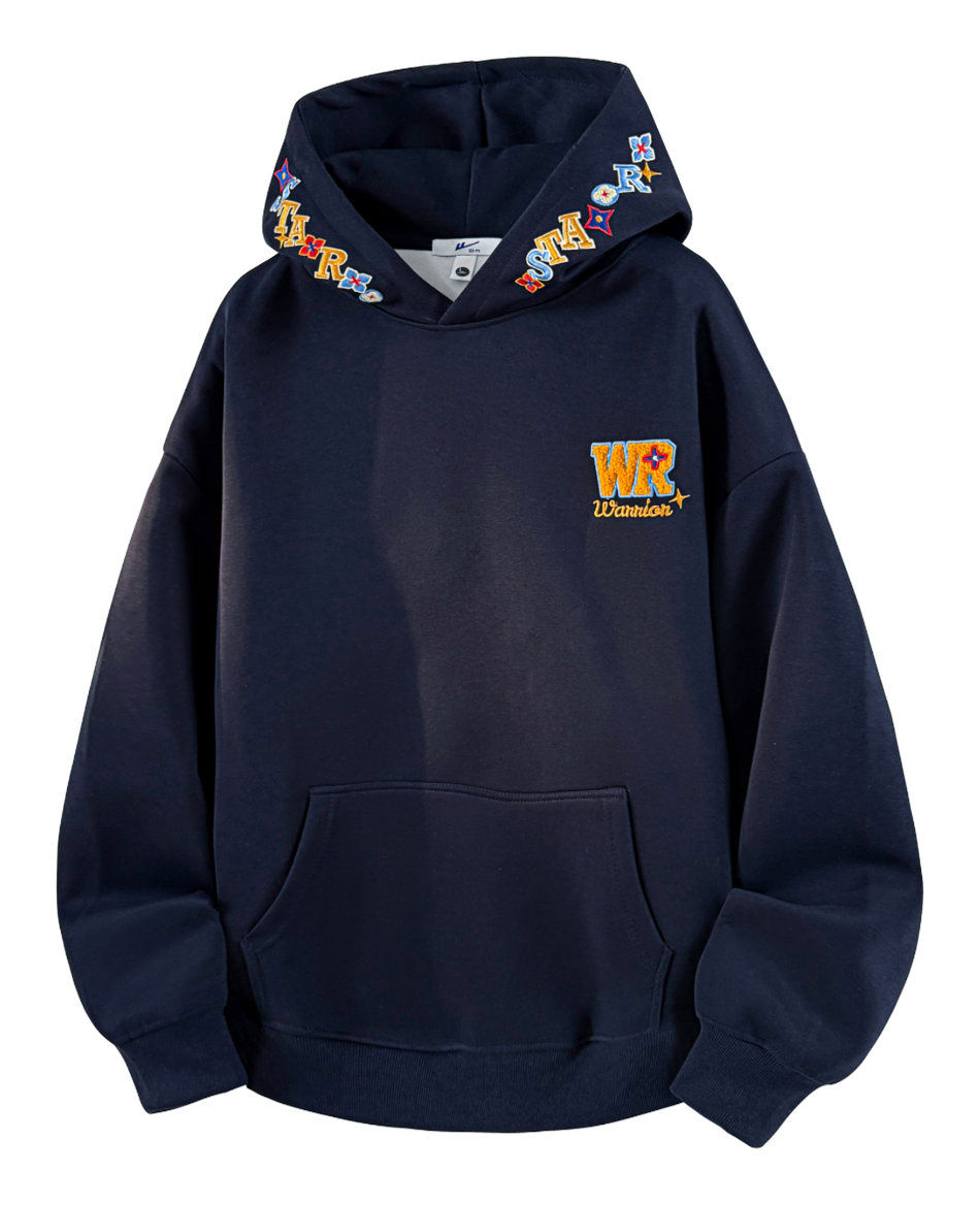 Warrior Warrior American Basic Retro Fun Embroidered Letter Logo Loose Casual Trend Versatile Windproof College Style Sports Couple Hooded Long Sleeve Thick Velvet Hoodie for Men and Women  vjsneaker.com