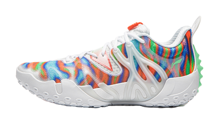 Li-Ning unisex basketball shoe, white base with multicolor upper and orange-red accents