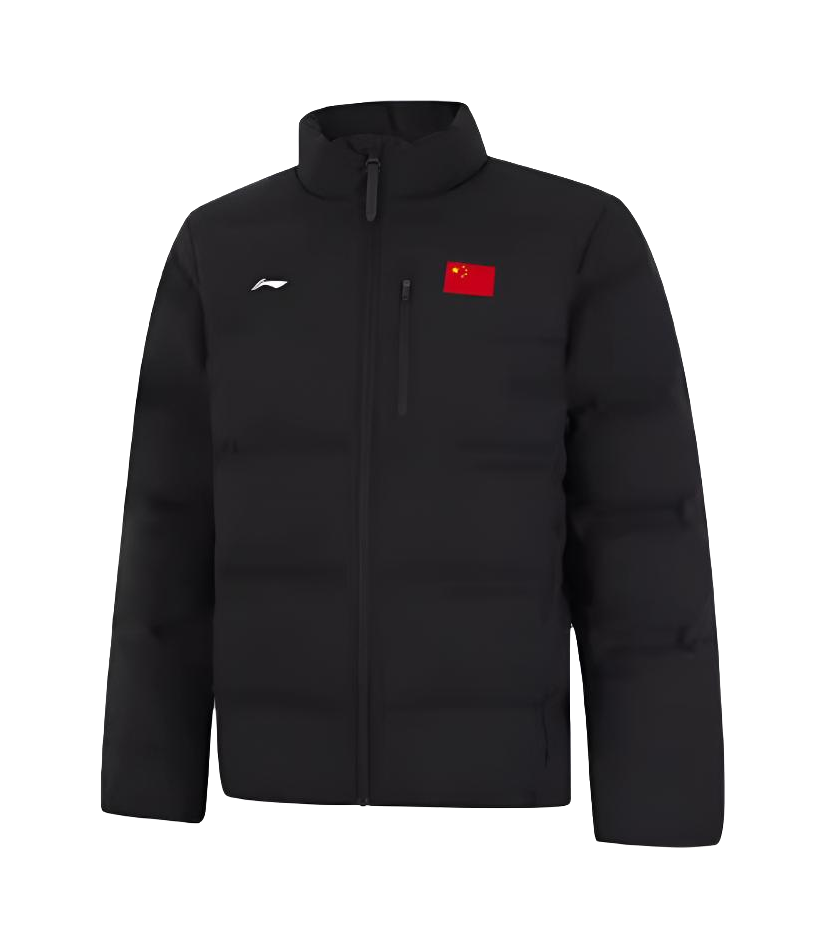 Li Ning men's black down jacket with stand collar and full-length front zipper