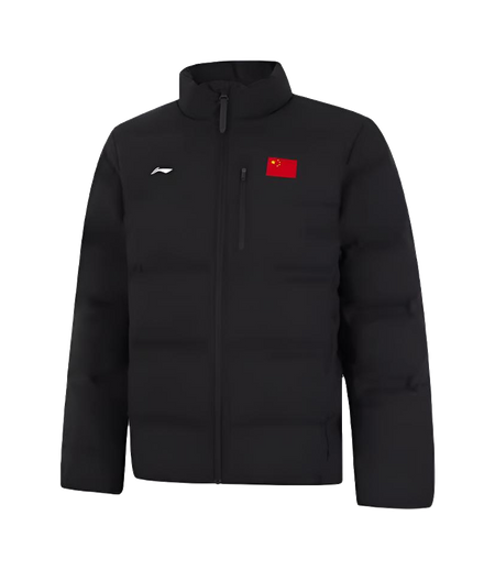 Li Ning men's black down jacket with stand collar and full-length front zipper