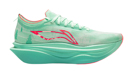 Unisex low-top running shoes, mint green mesh upper with red logo overlays