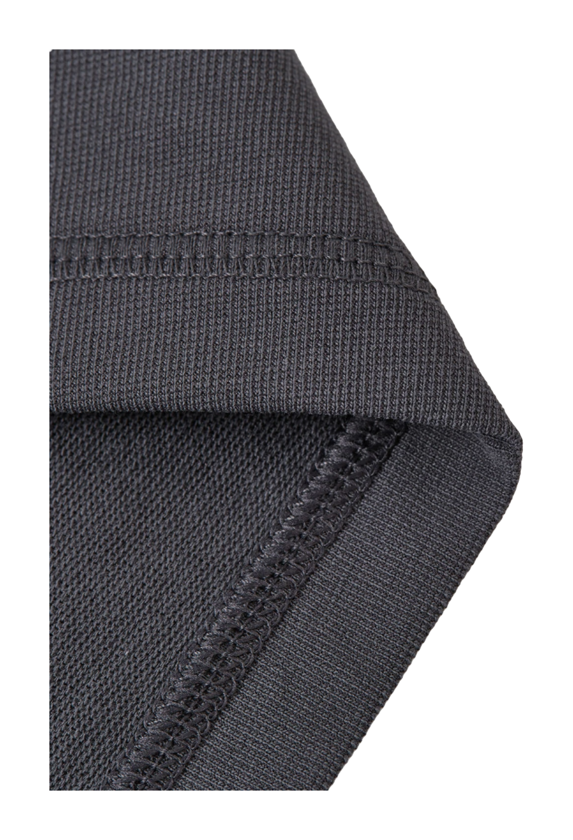 Gray long-sleeve cuff and side seam close-up with reinforced stitching