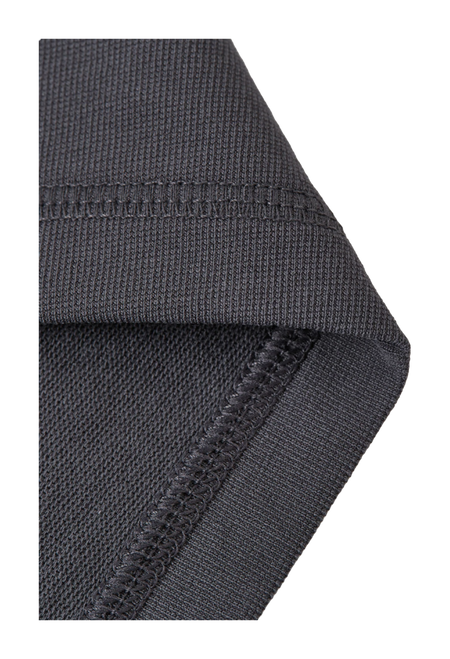 Gray long-sleeve cuff and side seam close-up with reinforced stitching