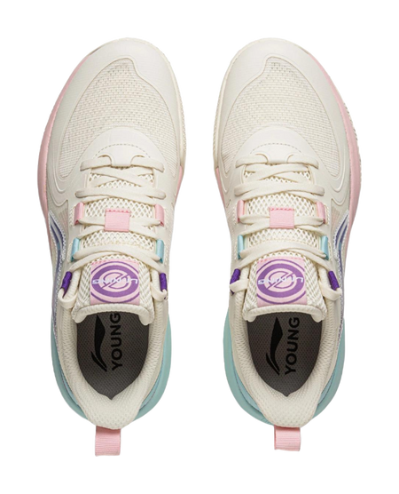 LINING YOUNG Solar Energy Pre Anti Slip Wear Resistant Low Top Childrens Basketball Shoes Ecru  VJSNEAKER