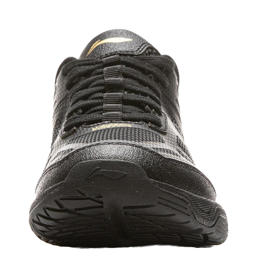 Li-Ning table tennis shoe toe in black, lace-up front with textured upper detail