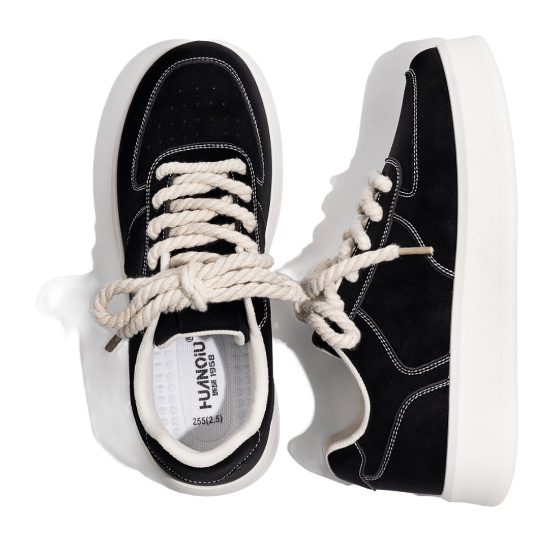 HUANQIU Air Force 1 Coverage Lightweight Height Increasing Low top Skateboard Shoes Men's Black 