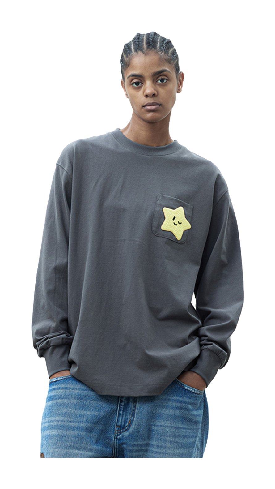 WHOOSIS weather series crochet pocket round neck long sleeve American China-Chic heavy weight casual loose spring autumn winter campus sweater T-shirt for men and women  vjsneaker.com