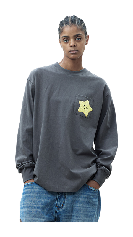 WHOOSIS weather series crochet pocket round neck long sleeve American China-Chic heavy weight casual loose spring autumn winter campus sweater T-shirt for men and women  vjsneaker.com