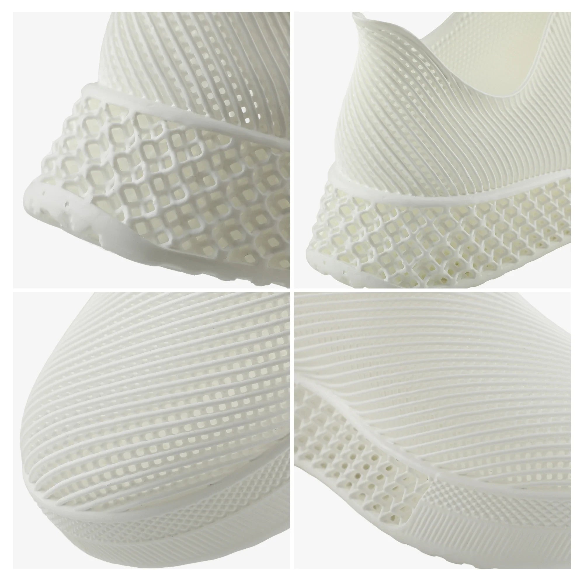 3D printed slip-on sneakers, white close-up of outsole tread and upper ribs