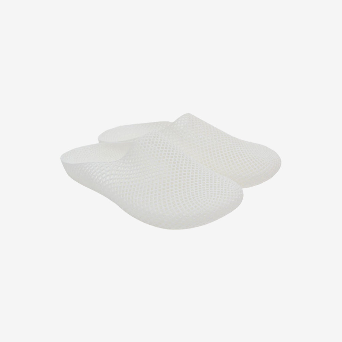 White 3D printed slippers, slip-on style with mesh-like texture