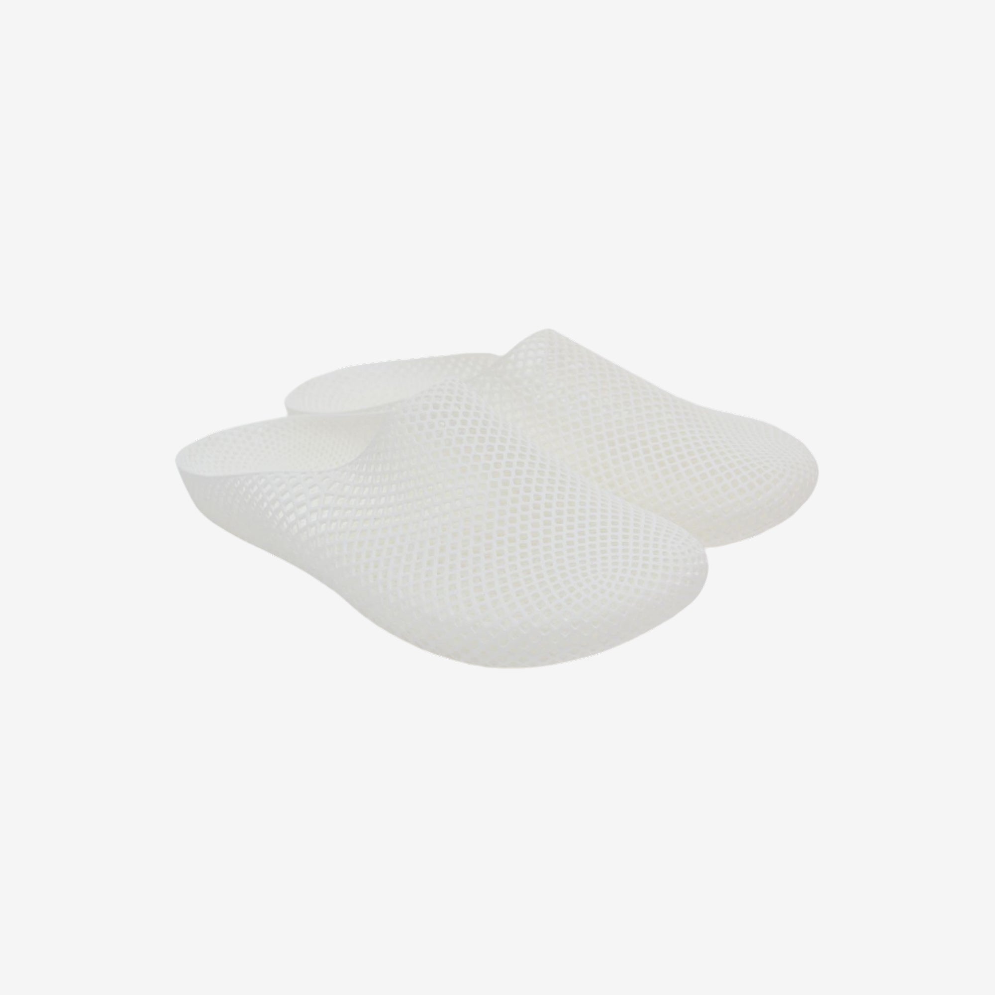White 3D printed slippers, slip-on style with mesh-like texture