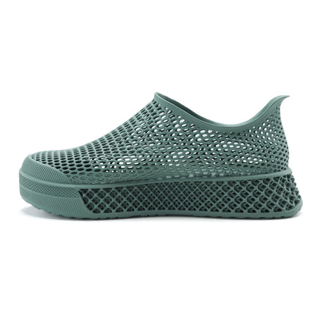 3D printed casual sneakers in dark green, perforated slip-on upper