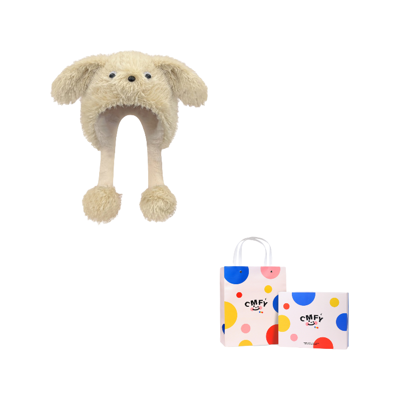 CMFY will move furry little dog ear hat, thick and cute windproof face enhancing little Lei Feng hat, polyester fiber wool hat, unisex couple's style  vjsneaker.com