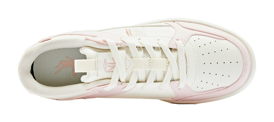 QIAODAN Cashew Flower Coverage Slip Resistant Balance Lightweight Low top Skateboard Shoes Women's Ivory Cloud Pink 