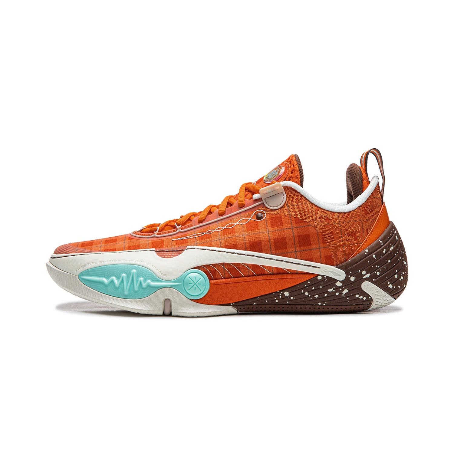 Li-Ning Wade All City 14 basketball shoes in vibrant orange with plaid upper, teal accents