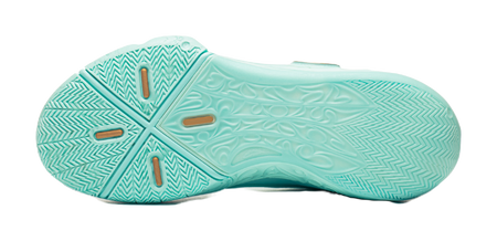 Light teal basketball shoe outsole with textured tread pattern and chevron grooves