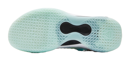 Light blue basketball shoe outsole with traction pods and circular tread pattern