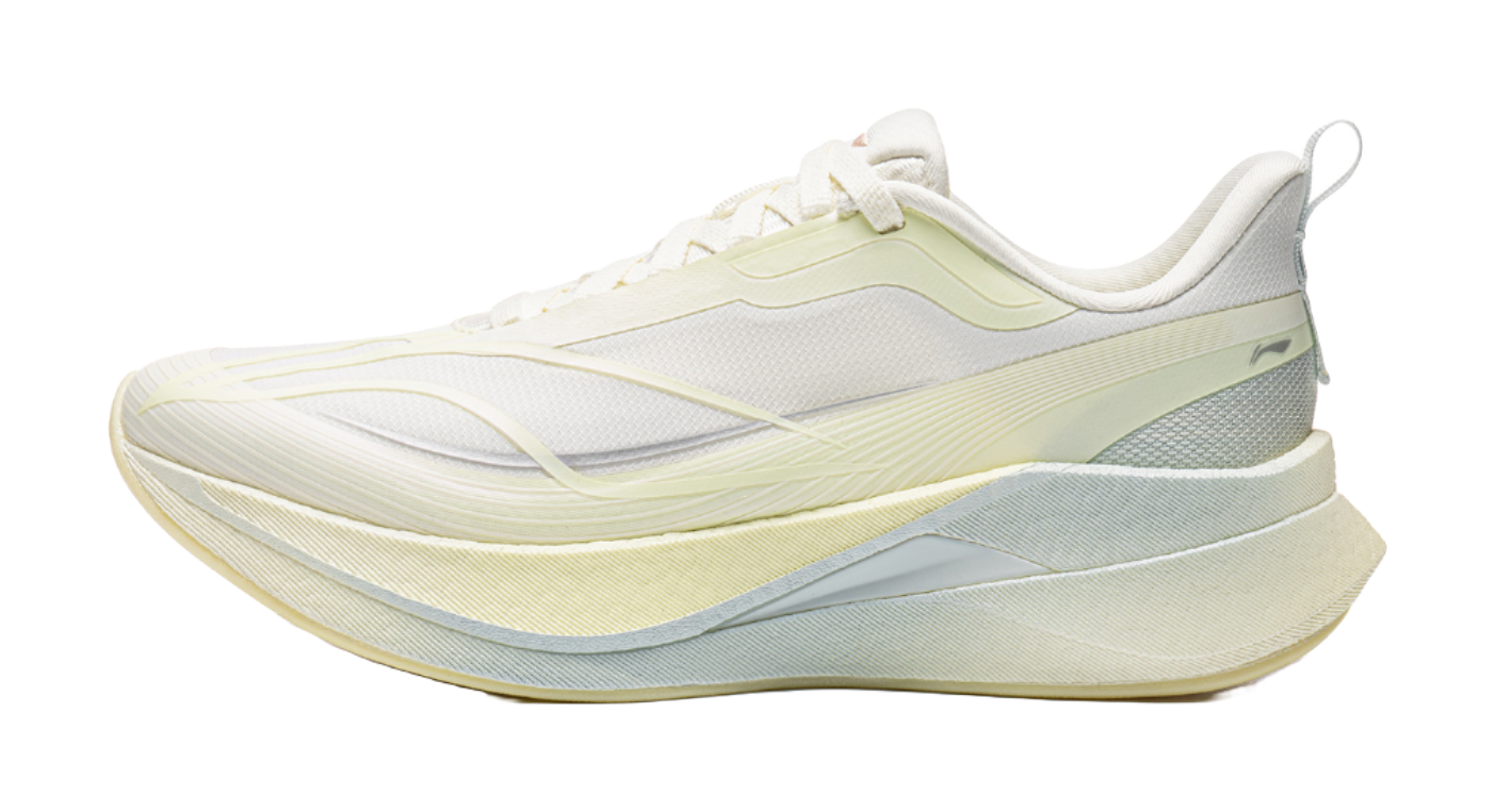 Women's low-top running shoes, off-white with pale yellow and light blue panels