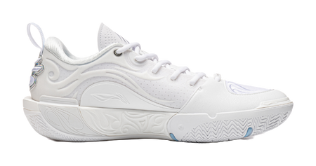 Li-Ning men's white low-top basketball shoe, side view with textured midsole