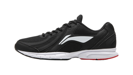 Black lightweight casual running shoe with white side stripe and lace-up design