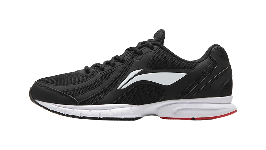 Black lightweight casual running shoe with white side stripe and lace-up design