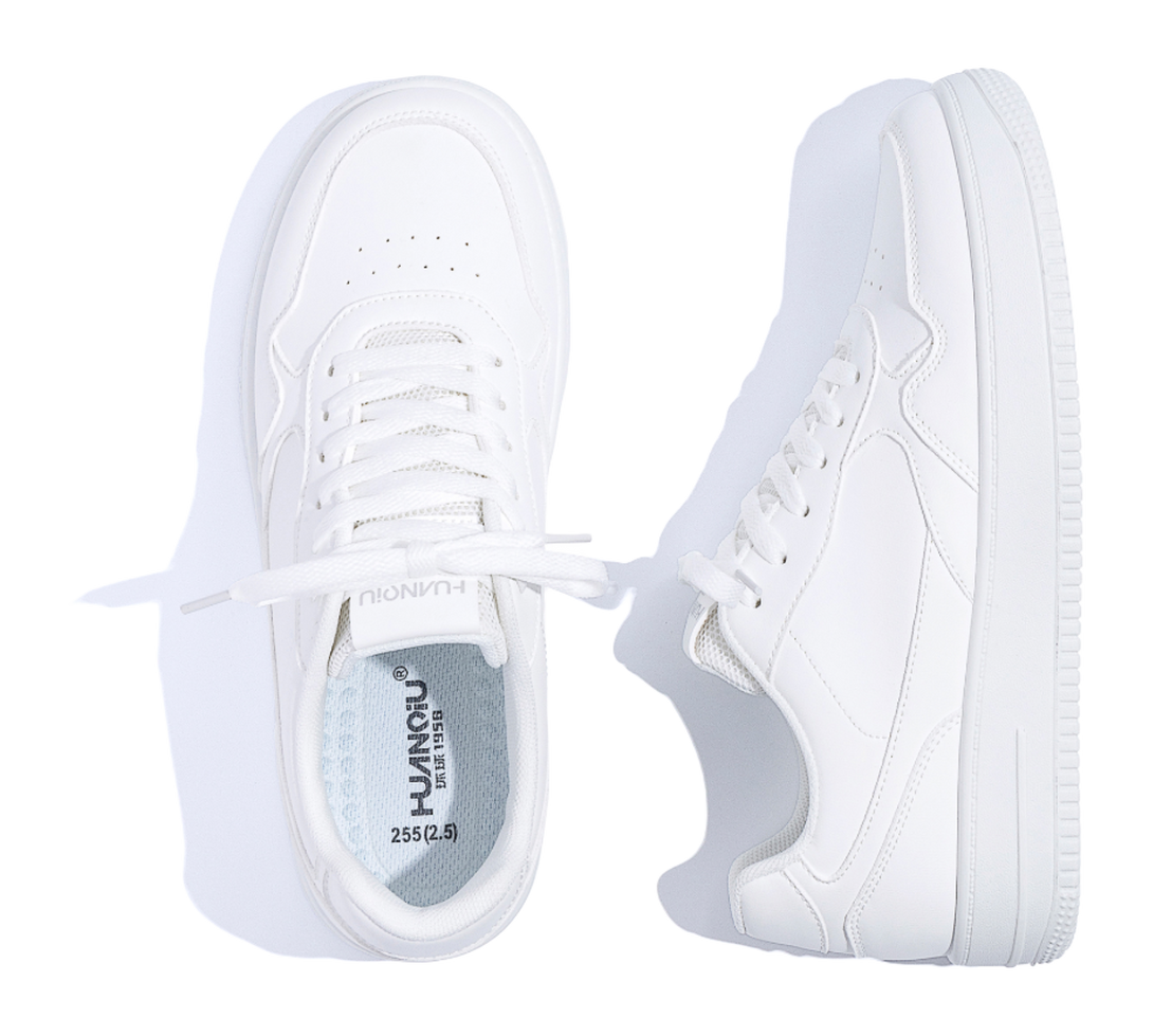 HUANQIU Coverage Slip Resistant Lightweight Height Increasing Low top Skateboard Shoes Men's White 