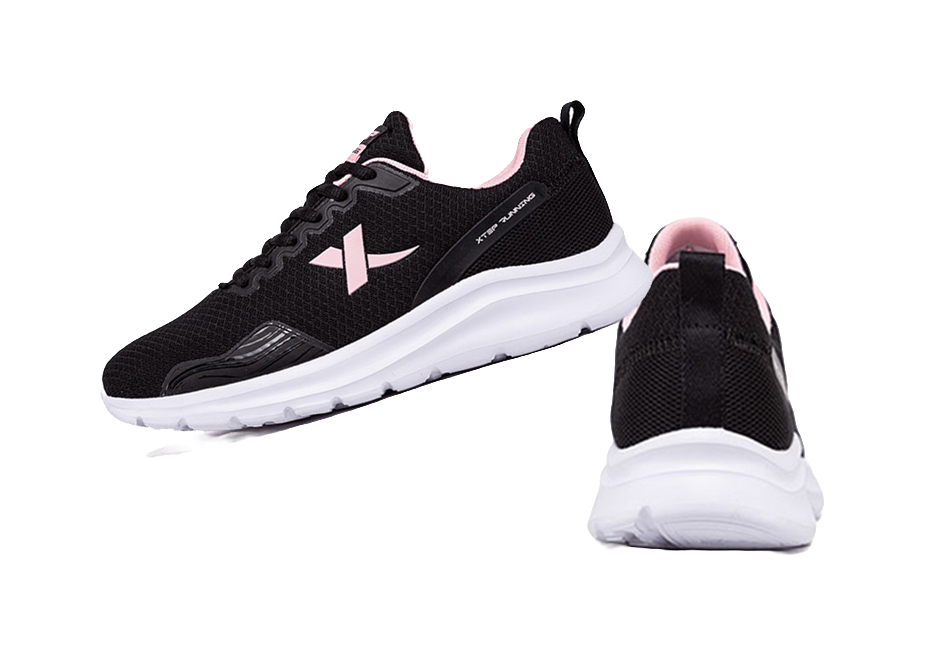 XTEP Cushioned Anti Slip Wear Resistant Breathable Lightweight Low Top Casual Running Shoes Women's Black Pinkish 