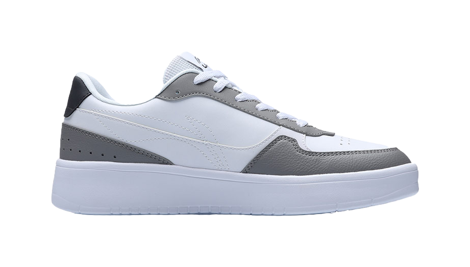 LiNing Duda Men's Low-Top Skateboard Shoes - Casual White Sneakers with Height Increase & Slip Resistance White Gray 