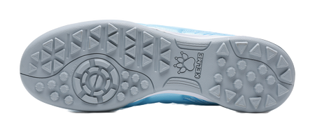 Gray TF turf outsole with stud pattern for blue soccer shoe