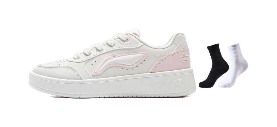 LiNing Yuanbao Pure Anti-Slip Wear-Resistant Low-Top Skateboard Shoes Women's White Pink 