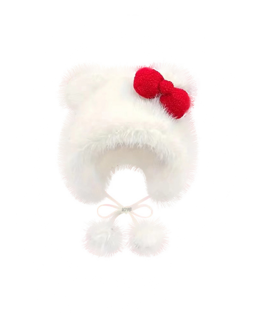 【 Cat Simulator 】 IOTS Original Cat Cute Cat Bow Plush Hat Warm and Antifreeze Ears High Quality Cotton Hat Polyester Fiber Woolen Hat Male Female Same Style Couple's Style  vjsneaker.com