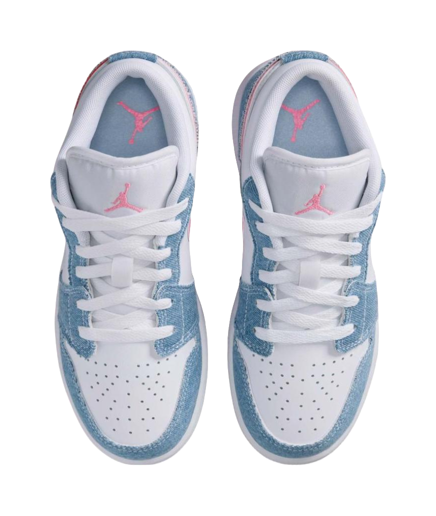 Jordan Air Jordan 1 Slip Resistant Abrasion Resistant Low top Childrens Basketball Shoes White Blue Teenagers  vjsneaker.com