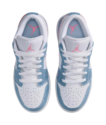Jordan Air Jordan 1 Slip Resistant Abrasion Resistant Low top Childrens Basketball Shoes White Blue Teenagers  vjsneaker.com