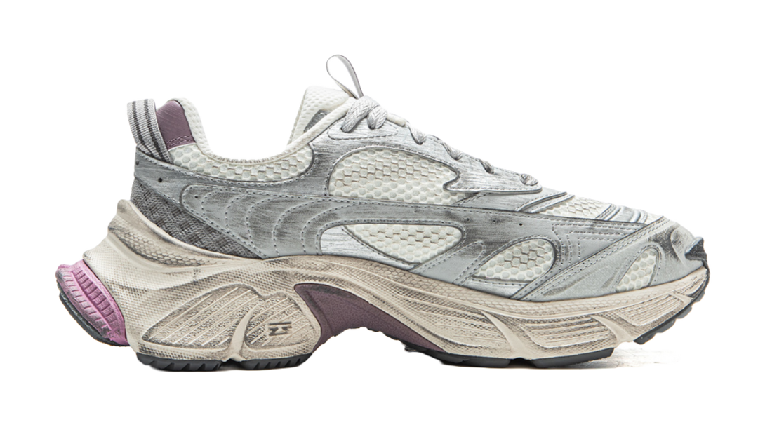 LiNing Star Cushioning Abrasion Resistant Breathable Low Top Chunky Sneakers Women's Ivory Silver 